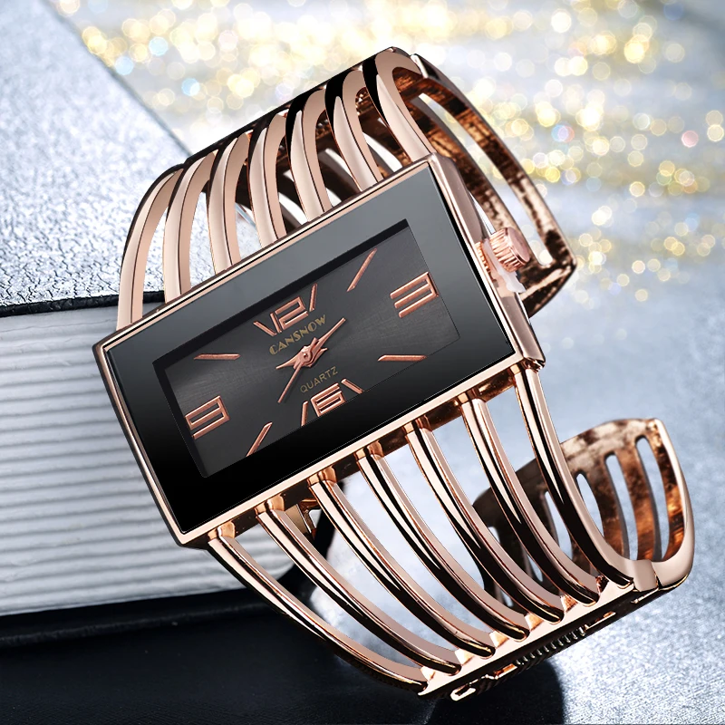 Reloj de pulsera de oro rosa para mujer, pulsera femenina de lujo, a la moda