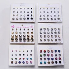 Новая мода 12 пар/уп. простые твердые смешивания Кристалл Циркон Сияющие серьги-гвоздики много сережек ювелирные изделия для женщин девушек