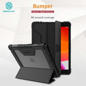 

For Apple iPad 10.2" PU Leather Flip Case Nillkin Bumper Shockproof Smart Cover Case with Free Gift Glass