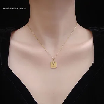 

Paris Fashion Street Snap WOMEN'S Face Choker Square round Face with Pattern Oil Drop Necklace Titanium Steel Pl