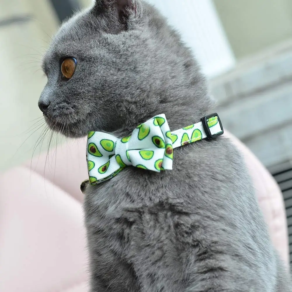 Breakaway Cat Collar with Bell and Accessories Summer Printing Kitten Collar Bowtie Safety for Kitty 10 Colors Adjustable