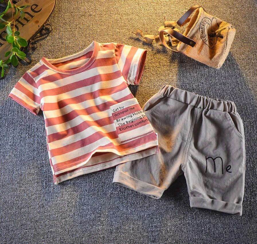 BibiCola/ комплекты одежды для маленьких мальчиков летняя футболка с рисунком+ джинсовый комбинезон комплект одежды из 2 предметов для малышей Повседневная Спортивная одежда для малышей - Цвет: Оранжевый