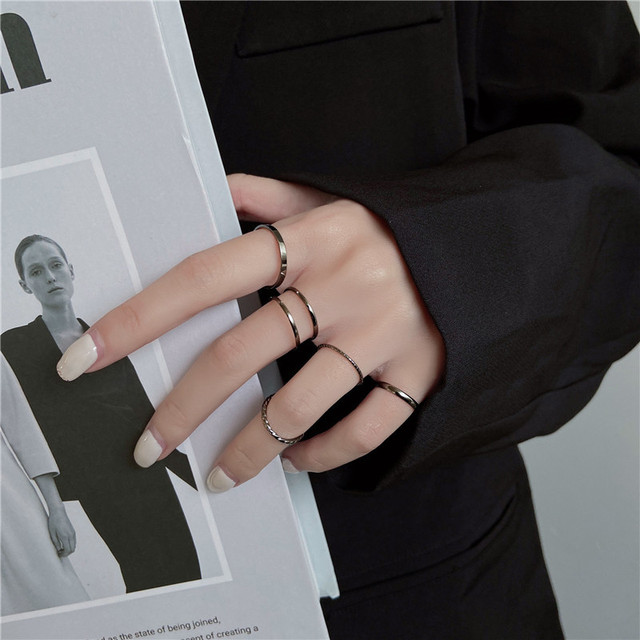 Punk Finger Rings 3pcs/set Minimalist Smooth Gold/Black Geometric Metal Rings for Women Girls Party Jewelry bijoux femme
