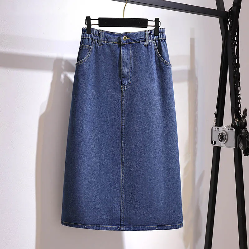 150Kg Plus Size Women's Spring Loose One-Step Denim Skirt Elastic