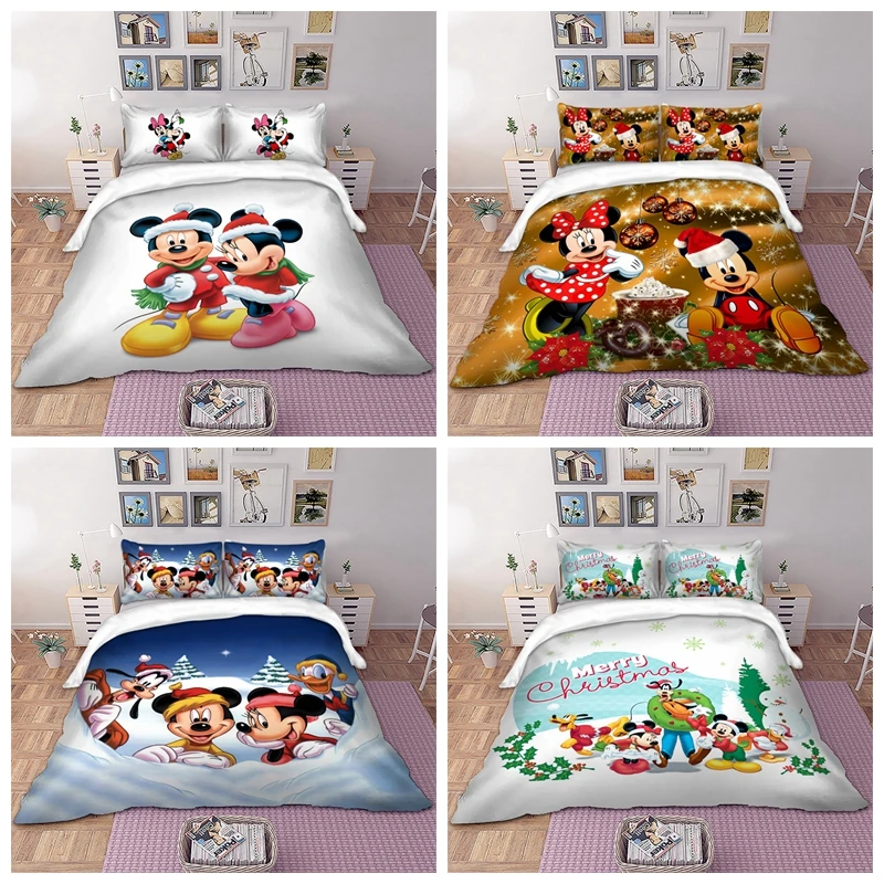 

Disney Christmas Bedding set Mickey and Minnie Duvet Cover Pillowcases Twin Full Queen King Size Kids bedlinen