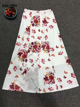 

High Quality Skirts 2020 Spring Summer Skirt Women Colorful Butterfly Embroidery Buttons Up Mid-Calf Length Casual White Skirts