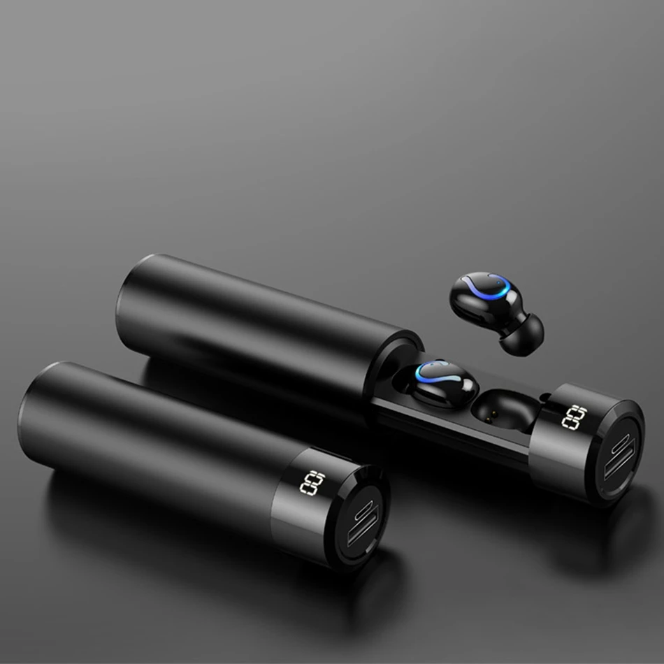 TWS настоящие беспроводные наушники HiFi Bluetooth наушники 6D шумоподавление Музыкальная гарнитура с светодиодный дисплей Беспроводная bluetooth-гарнитура - Цвет: Black Sport Headset