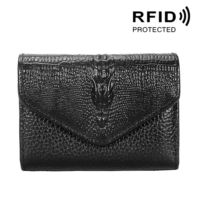 

Genuine Leather Women Wallets RFID Blocking Accordion Coin Purse Crocodile Pattern Envelope Card Holders Ladies ID Credit Case