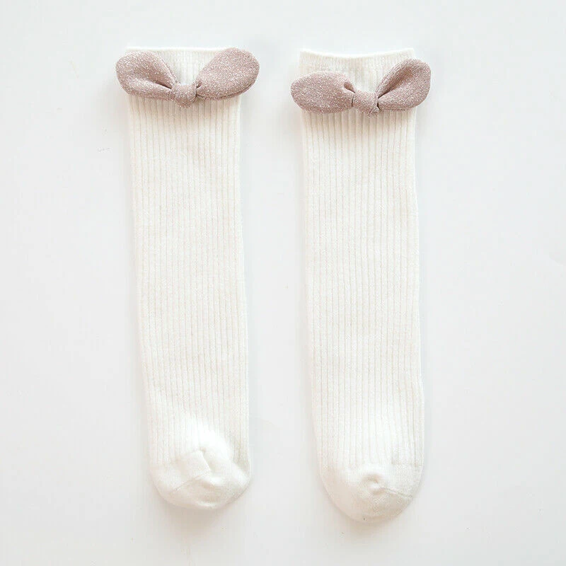 Kids Bow Long Socks Knee High Solid Newborn Baby Girl Boy Infant Toddler Socks Autumn Winter Warm Children Cute Lovely Gifts New - Color: White