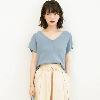 

Korean-Style All-match Solid Color and V-neck Bottoming Shirt Sexy Loose Slimming V-neck Sweater Short-Sleeved Top Women
