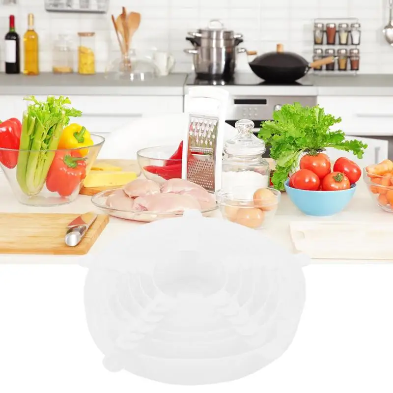 

6pcs Silicone Food Fresh Lids Reusable Stretch Vacuum Fruit Bowl Seal Cover Environmental Flexibl Elastic Stretching Quality