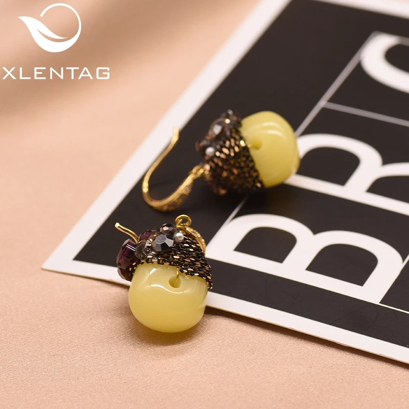 XlentAg 925 пробы серебряные серьги-подвески с натуральным желтым камнем для женщин серьги-подвески ручной работы GE0473