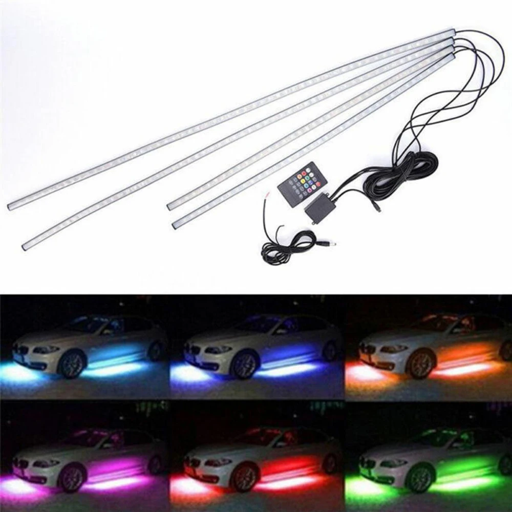 RGB светодиодные полосы Неоновые 4 шт украшения супер яркие звуковые