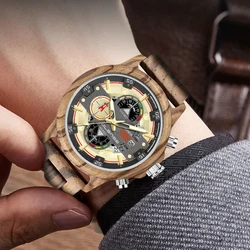 Olense Hardlex Relojes de pulsera multifuncionales de madera para hombre, relojes deportivos de cuarzo, luminosos, con calendario, cronómetro