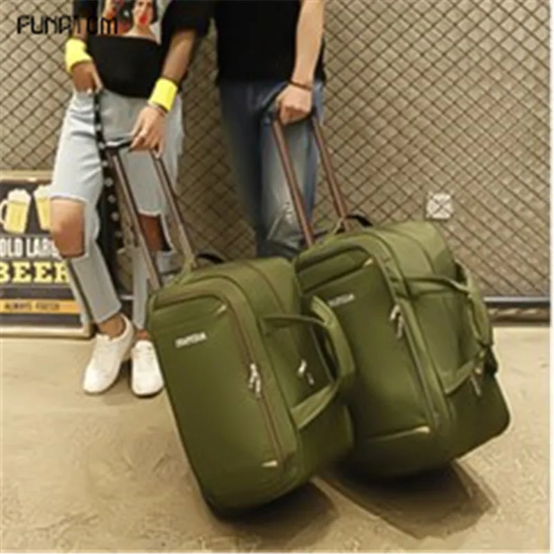 Новая мода водонепроницаемый Оксфорд тележка путешествия рюкзак чемодан для ручной клади сумки на колесах унисекс Прокатки Вещевой Мешок - Цвет: armygreen large