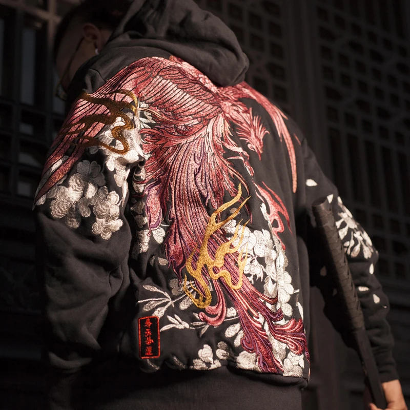 Fashion High Quality Heavy Work Coats Street Streetwear Yokosuka Phoenix Sakura Ukiyoe Embroidery Baseball Jacket Tops L6 3