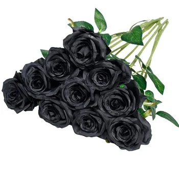

Black Rose Artificial Flower Single Branch Feel Dandelion Flower Home Decor Halloween Christmas Party Simulation Silk Flowers