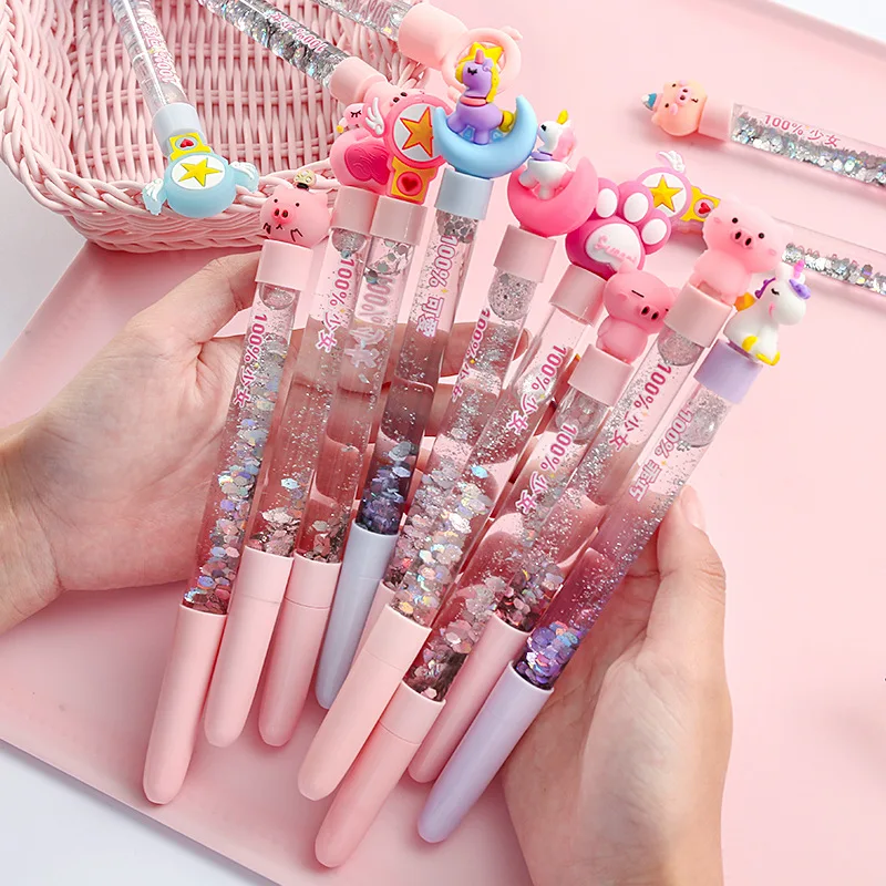 

1pc Cute Fairy Pen Creative Quicksand Sequins Unicorn Flamingos Pig Moon Cat Claw Dinosaur Gel Pen Novelty Stationery Supply