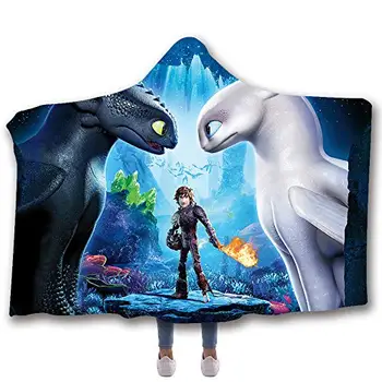 

Anime How to Train Your Dragon Printed Plush Hooded Blanket For Adults Kid Warm Home Wearable Double layer Fleece Throw Blankets