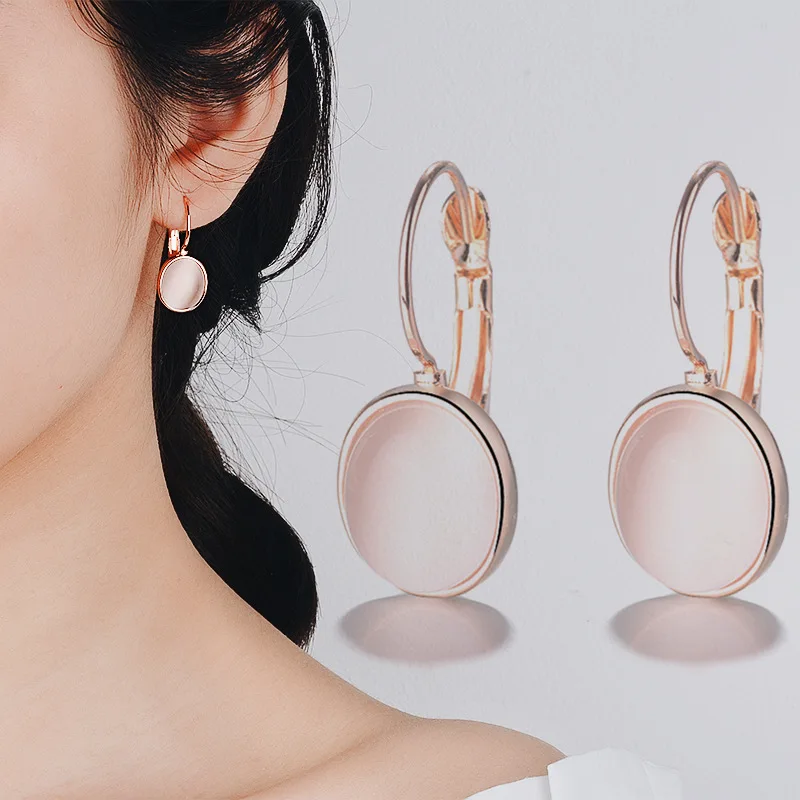 Bague Ringen Temperament Gemstone Earrings for Women Elliptical Cat’s Eye Stone Rose Gold Color Silver 925 Jewelry Dating gift