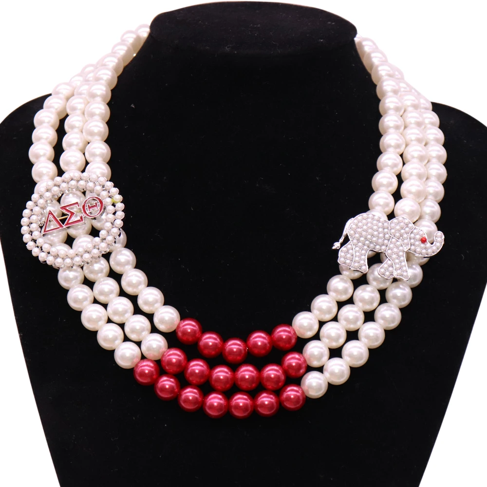 

Multi String Pearl Greek Letter Choker Statement College Clubs Delta Sigma Theta Elephant Necklaces For Women Party Gift Jewelry