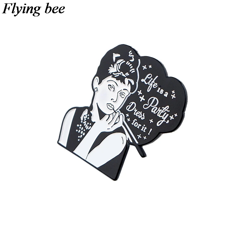 Flyingbee Одри Хепберн булавки брошь металлический значок для рюкзака одежда рубашка воротник Эмаль Булавка вентиляторы подарки для женщин мужчин X0577