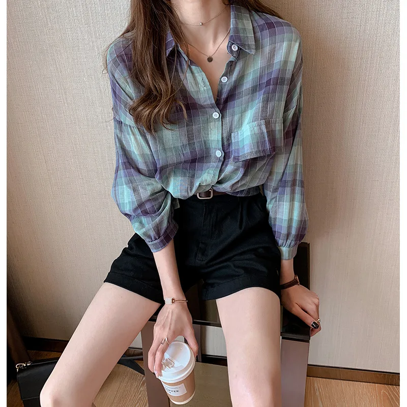 

Plaid Shirt Coat Female Autumn 2019 New Style Sense of Design Non-mainstream Tops Loose Retro Hong Kong Flavor