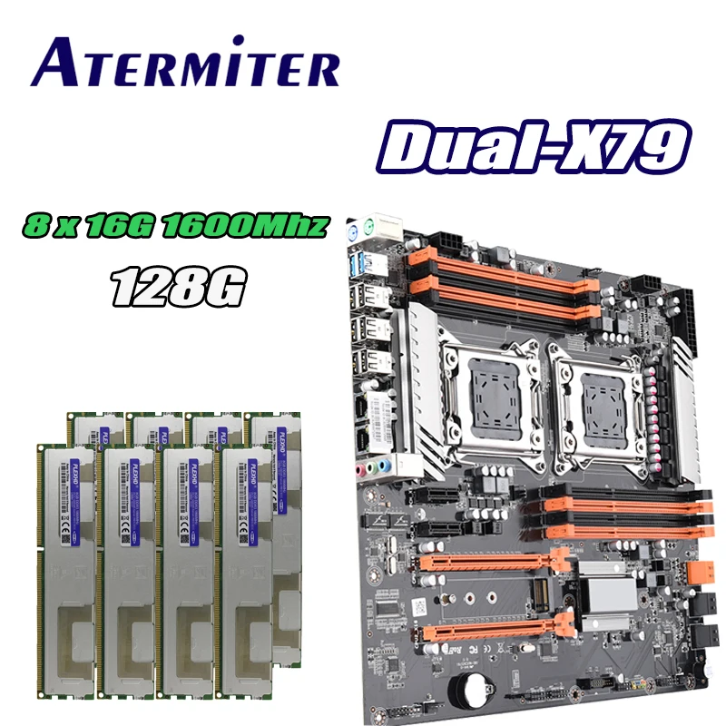 X79 двойная материнская плата 8 шт. 16 г 1600 МГц радиатор 128 г LGA 2011 cpu E-ATX основная плата USB3.0 SATA3 NVME M.2 SSD E5 процессор Майнинг