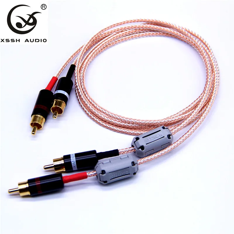 xssh Hifi 2pcs RCA to RCA Hi end I OFC pure copper silver mixed Teflon Headphone the power amplifieAudio Wire Cord Aux Cable