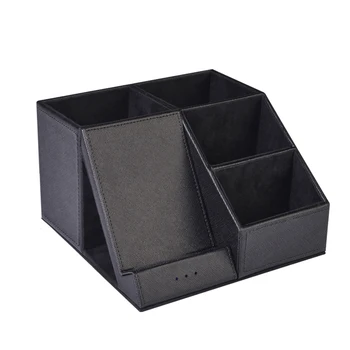 

Wireless Charger Pen Holder Organizer Black Multifunction Storage Universal PU Leather Stand Container Office Desktop Station