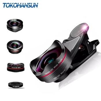 

TOKOHANSUN 4in1 HD Mobile Phone Camera Lens Kit Fisheye Lens 0.6x Wide Angle 15x Macro Lens 2X Telephoto Lens for iPhone Samsung