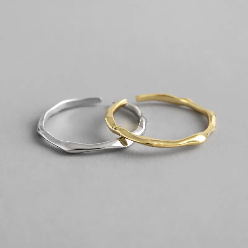 

DAIWUJAN 100% 925 Sterling Silver INS Thin Line Irregular Twisted Thin Open Ring Adjustable Gold Tail Ring For Women Jewelry