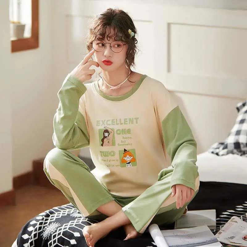 

2019 Pajamas Women's Spring And Autumn Long Sleeve Trousers Two-Piece Set Korean-style Women's Students Autumn And Winter-Go out
