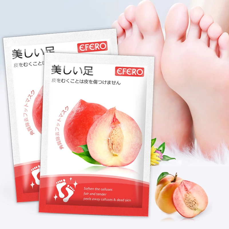

EFERO Exfoliating Feet Mask Peach Foot Mask Renewal Remove Dead Skin Peeling Cuticles for Heels Scrub Socks for Pedicure Socks