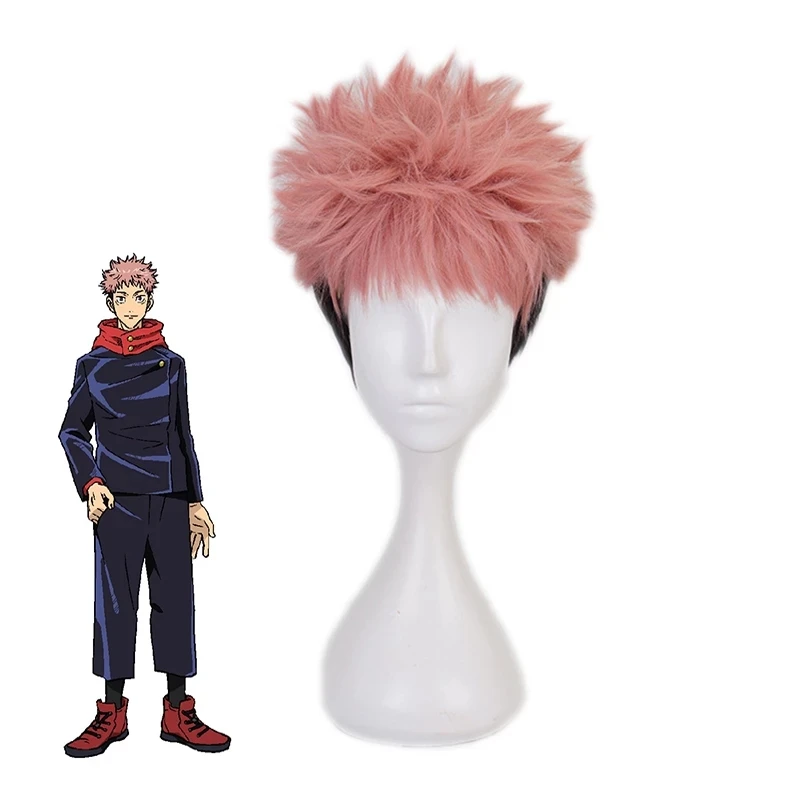 Anime Jujutsu Kaisen Cosplay Yuji Itadori Wig Jujutsu Kaisen Yuji Itadori Pink Black Short Heat Resistant fiber Hair Wigs cosplay Cosplay Costumes