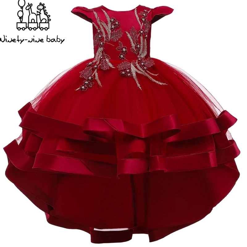

Princess Flower Girls Dress Elegent Tutu Wedding Birthday Party Kids Embroidery Flower Dresses For Girls Children's Costume