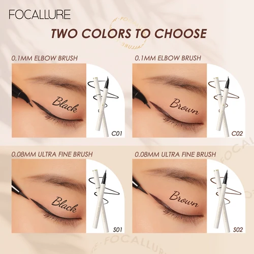 FOCALLURE 흑색 액상 아이라이너 눈 화장 강력 방수 긴 지속력 아이라이너 바르기 쉬운 눈 화장 도구 5