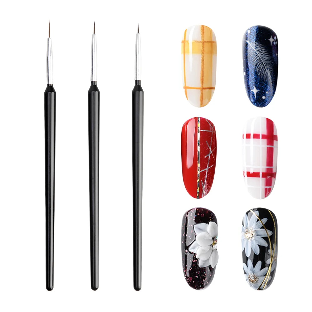 3pcs Nail Art Liner Painting Pen Acrylic Brush Draw Kit Tips Drawing Line Tools UV Gel Brushes Manicure | Красота и здоровье