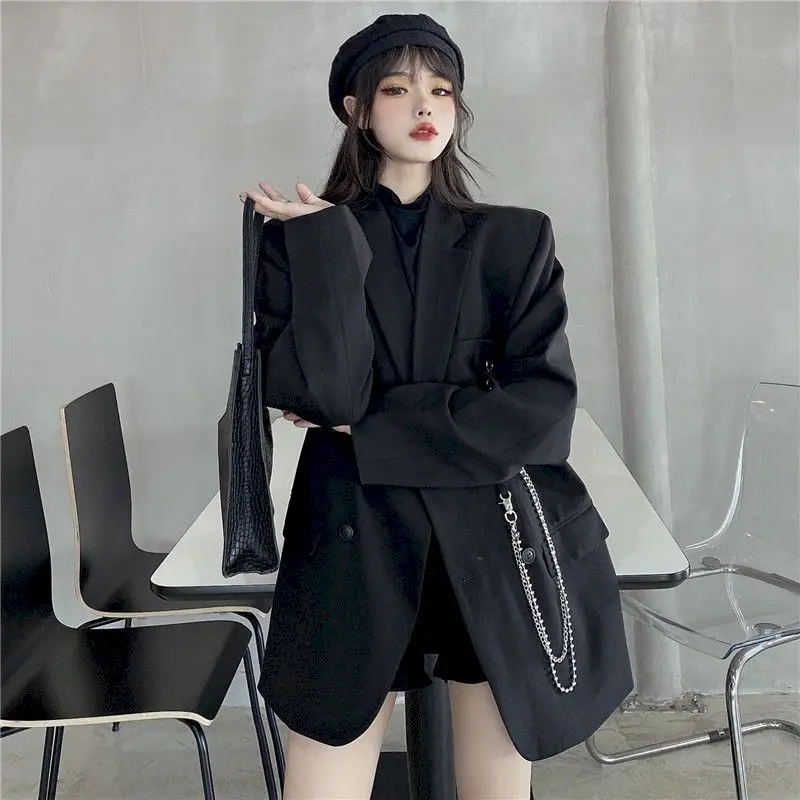 special occasion pant suits New Suit Jacket Women's Trendy Dark Black Retro Loose And Thin Fried Street Suit Jacket Women 2022 Spring And Autumn Loose A plus size dressy pant suits