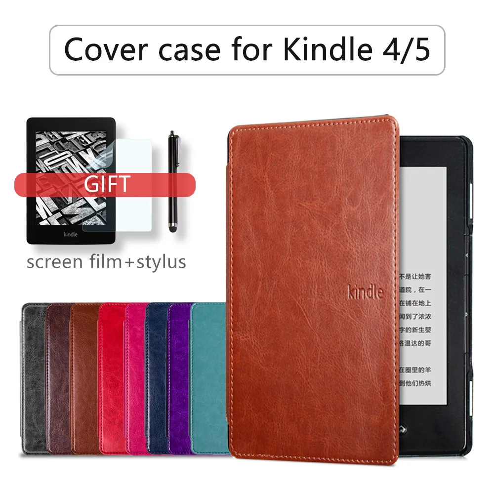 

folio pu leather case for Amazon kindle basic 4/5 fro kindle 4/5 case generation magnet cover+screen protector