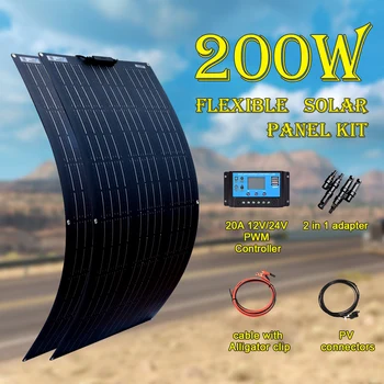 

Boguang 2pcs 100 W solar panel kit 200 watt Panneau solaire flexible with controller for 12V 24V battery car RV home charging