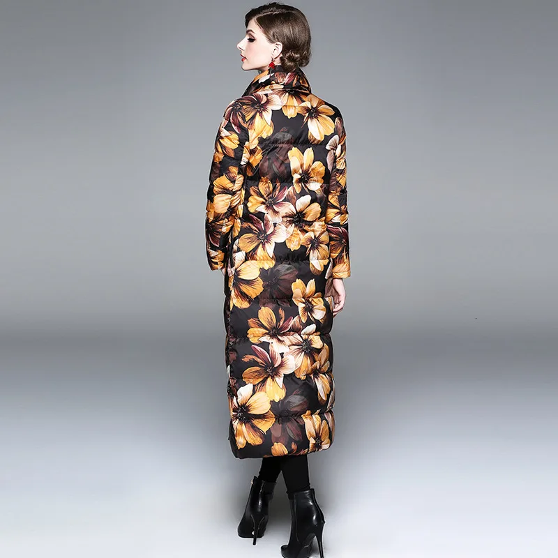 Fashion New Print Flower Winter Jacket Women Parka Warm Thicker Vintage Thick Winter Coat White Duck Down Jackets J777