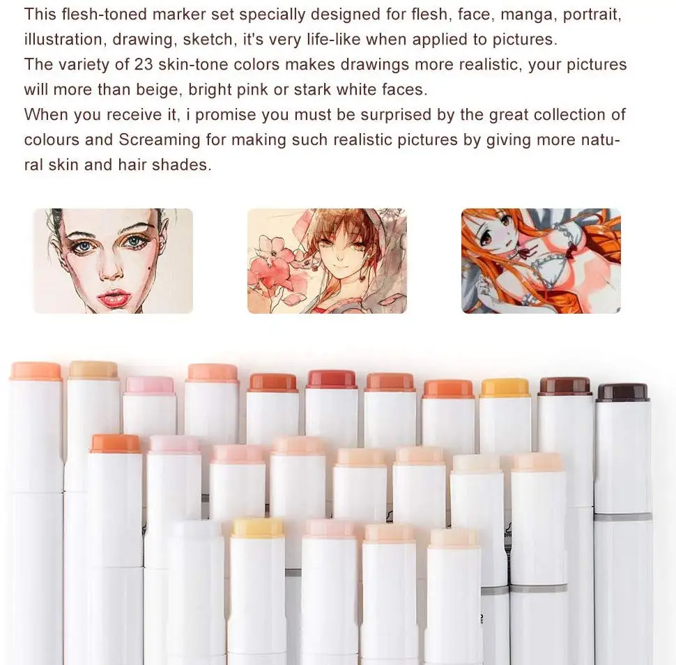Color Marker Pens 24 Color Skin Brown Series for Portrait Sketch Drawing Paint Art Design School Animation Mango Supply