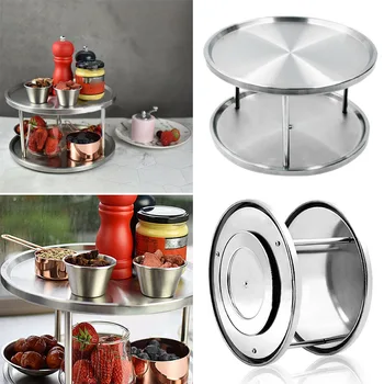 

Stainless Steel Spice Rack Double-layer Turntable 360 Degree Rotating Organizer Tray for Kitchen Counters BV789