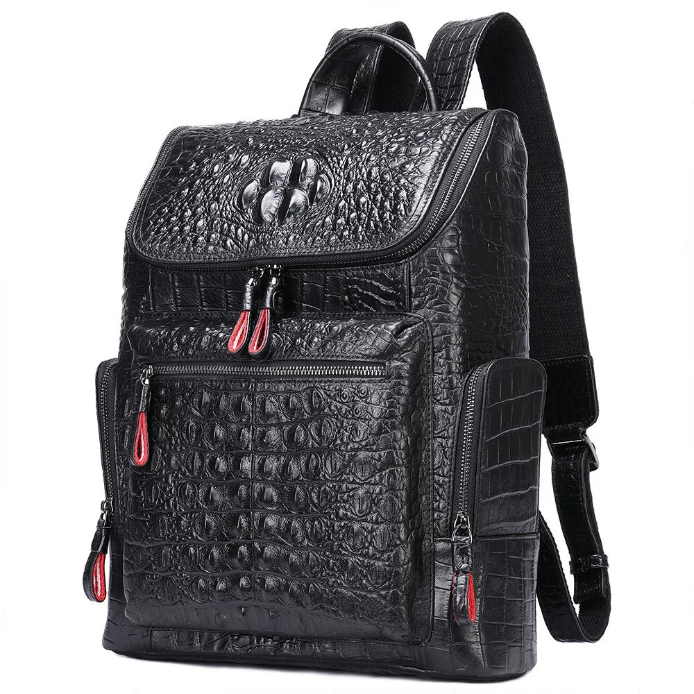 

Men's Laptop Backpack Vintage Crocodile Business Backpacks Genuine Leather Waterproof School Bags Anti-theft Shoulder Bag