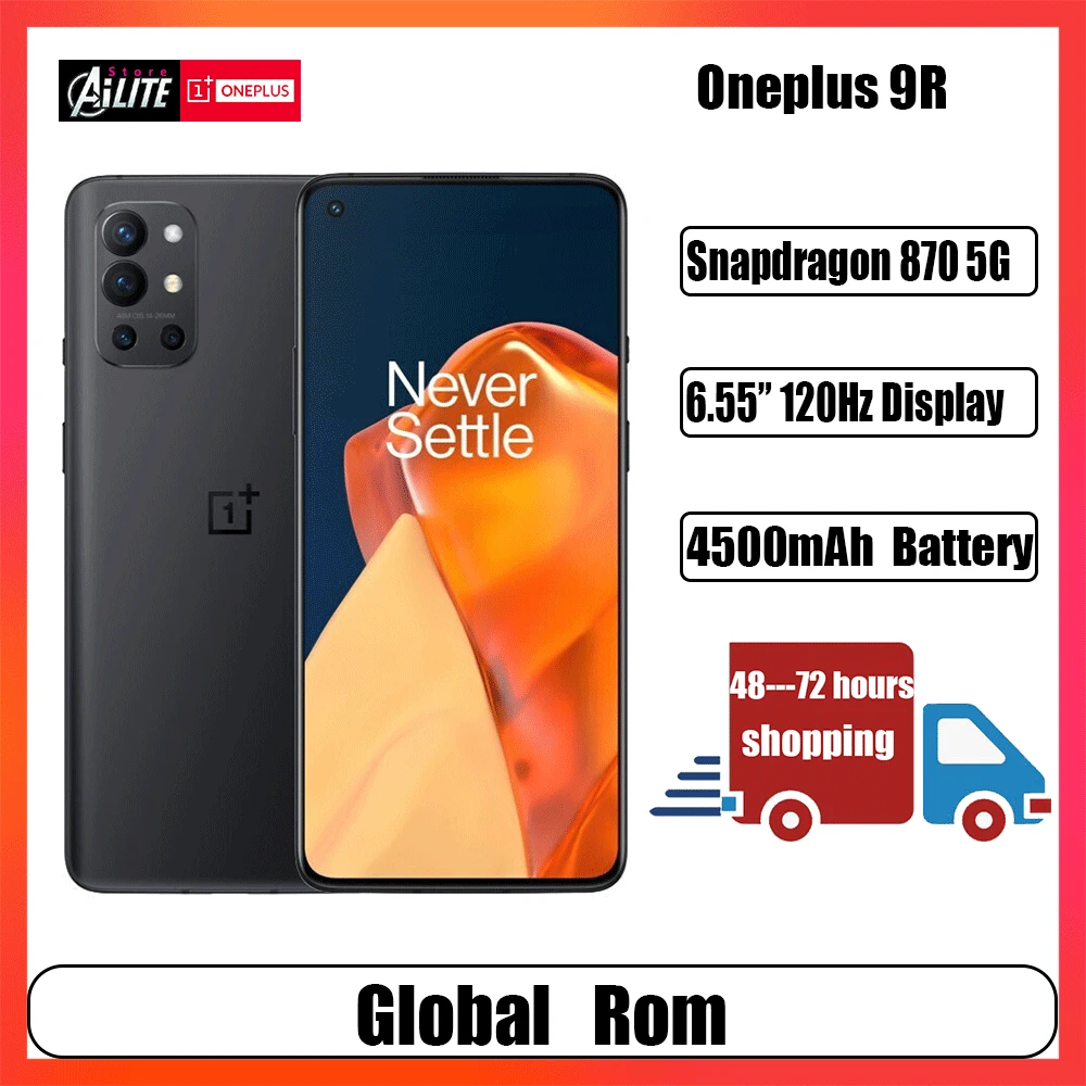 Global Rom OnePlus 9R 5G cellphone Snapdragon 870 smartphone 120Hz AMOLED Display 4500mAh 65W Super Charge 48MP Rear Camera NFC oneplus best selling phone