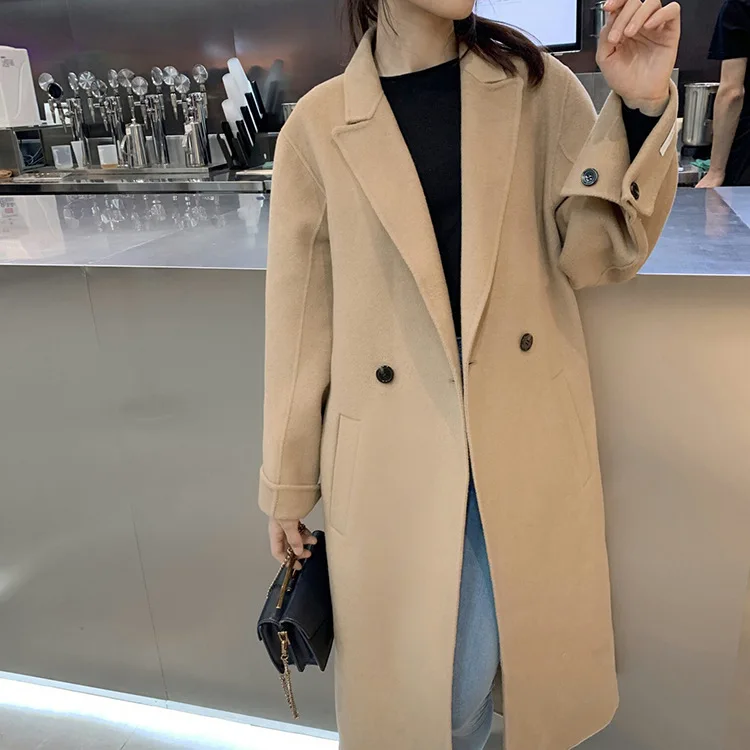 Winter New Korean Women Pure Wool Coat X-Long Handmade Double-Sided Wool Coat with Belt for Women 3 Colors