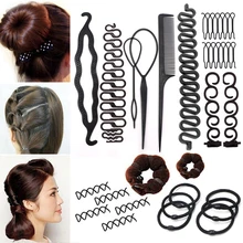 Women Hair Accessories Kit Hair Styling Tools Magic Donut Bun Maker Hairpins Ties Twist Elastic Hair Bands Hairdress Braid Tools