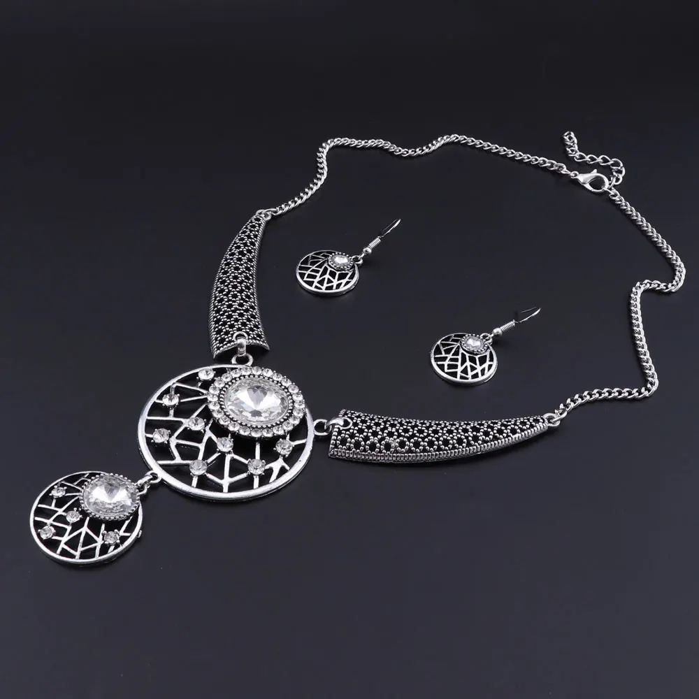 Винтажное ожерелье серьги наборы для женщин старинное золото кулон ожерелье s серьги кристаллы, украшения - Окраска металла: White S
