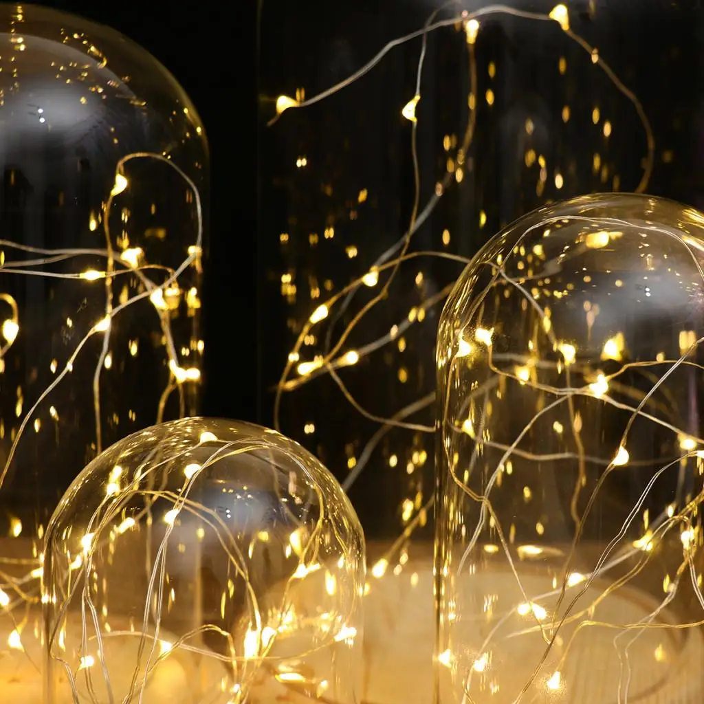 Glass Display Dome Cloche With Suspended LED Fairy Lights Xmas Birthday Gift